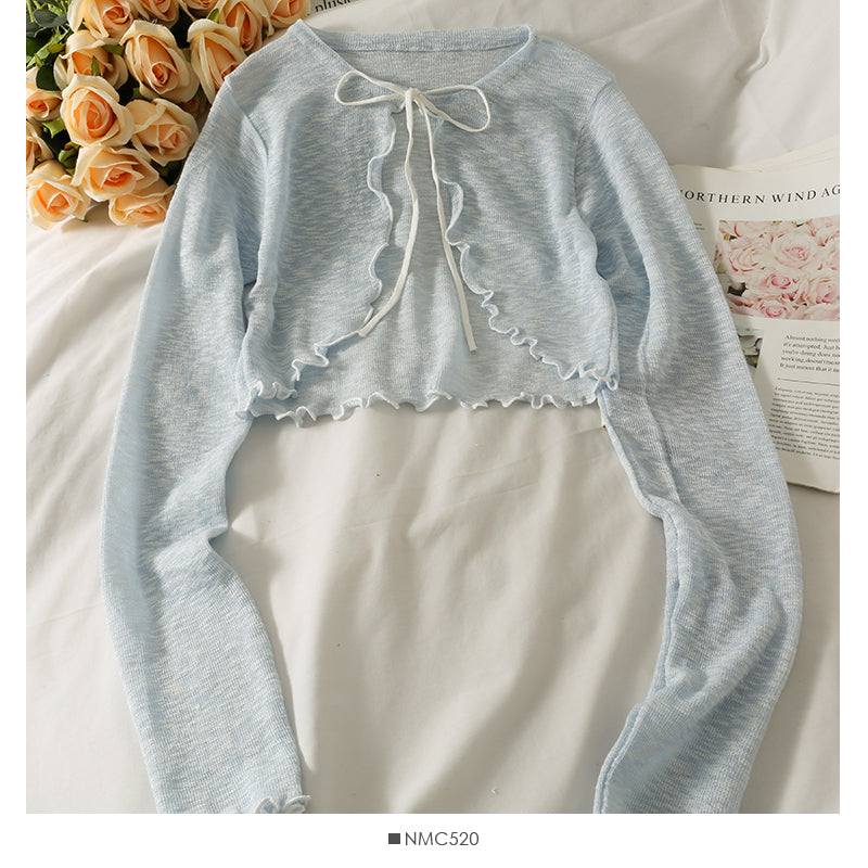 Französischer kleiner Schal Damen dünnes mikrotransparentes Langarm-Pullover-Oberteil 1696