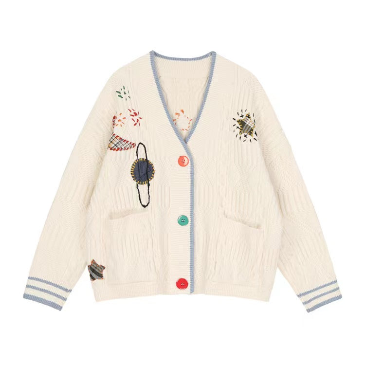 Loose, lazy, kiddie planet embroidered sweater  1439