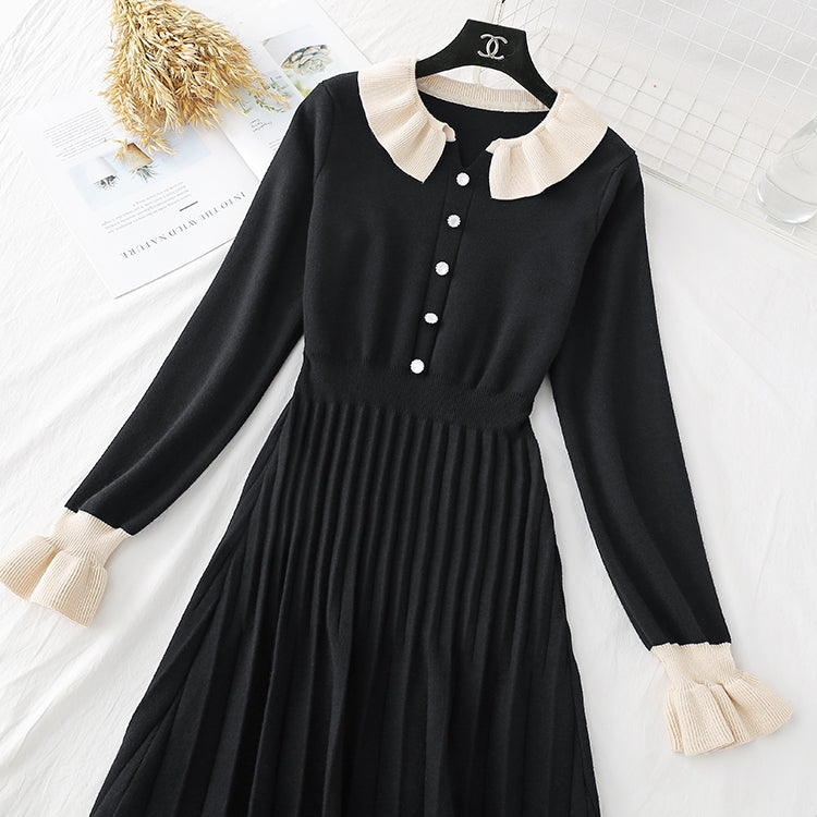 New trendy French retro small fragrance base with pleated small black skirt inside  2363