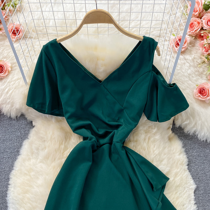V-neck dress high-end atmospheric split skirt  2999