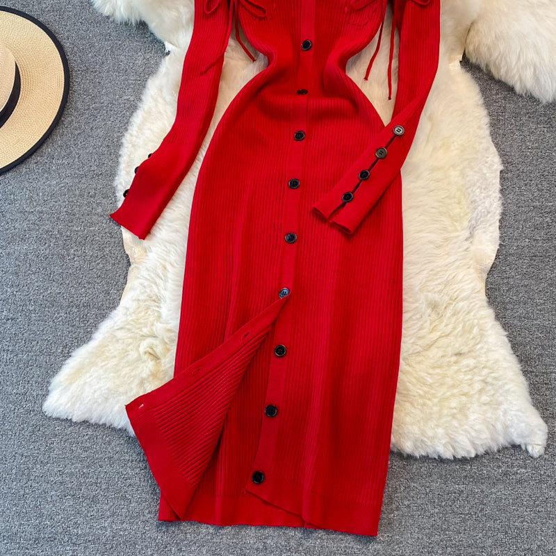 Fashion celebrity V-neck knitted dress  3380