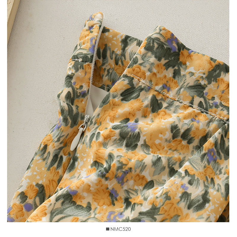 Koreanischer Blumenfaltenrock mit hoher Taille 2618