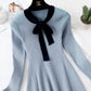 Knitted dress women's new French retro knee length wool dress  2144