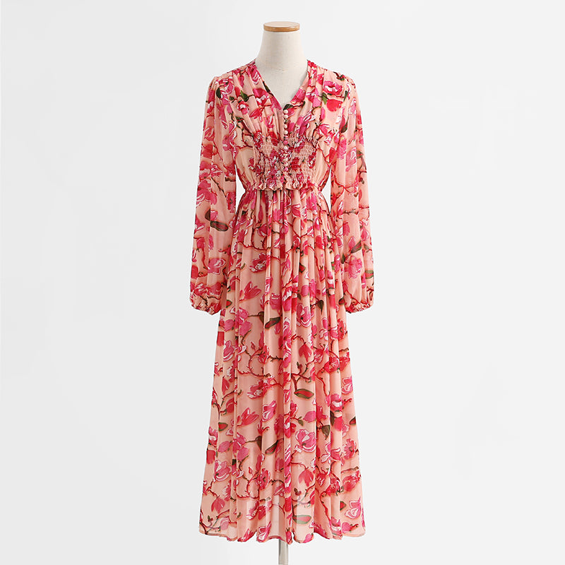 Vintage V-Neck long sleeve fairy Sen long skirt  2188