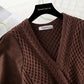 New V-neck twist knit stitched bubble sleeve knee length small black skirt  2241