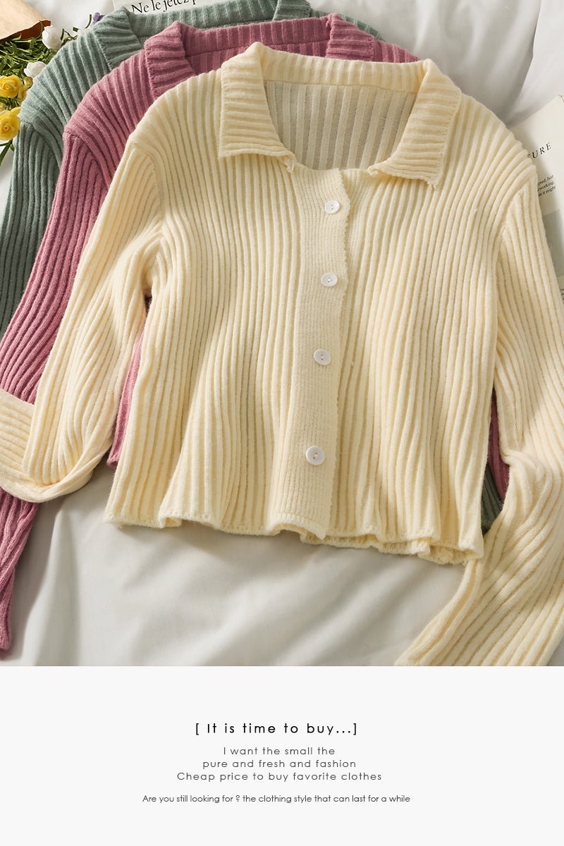 Slim slim vertical stripe Lapel single breasted cardigan sweater women  2028