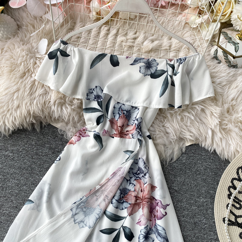 Ruffle Dress seaside holiday off shoulder  3134