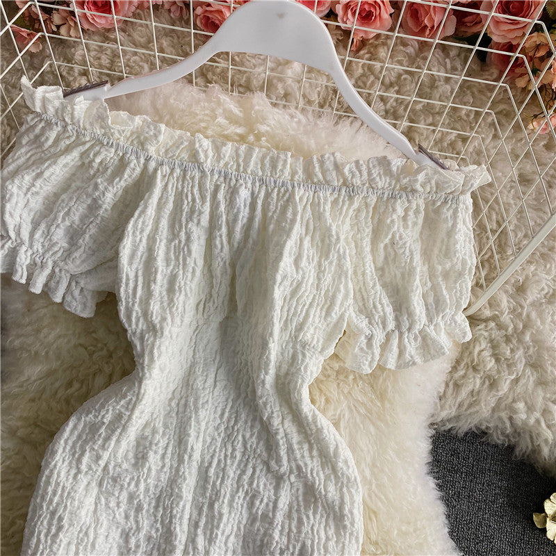 Retro süße Taille geschlossenes dünnes schulterfreies rückenfreies Kleid 2851