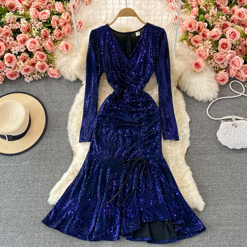 Slim slim slim Ruffle hem Hip Wrap fishtail long skirt  3231