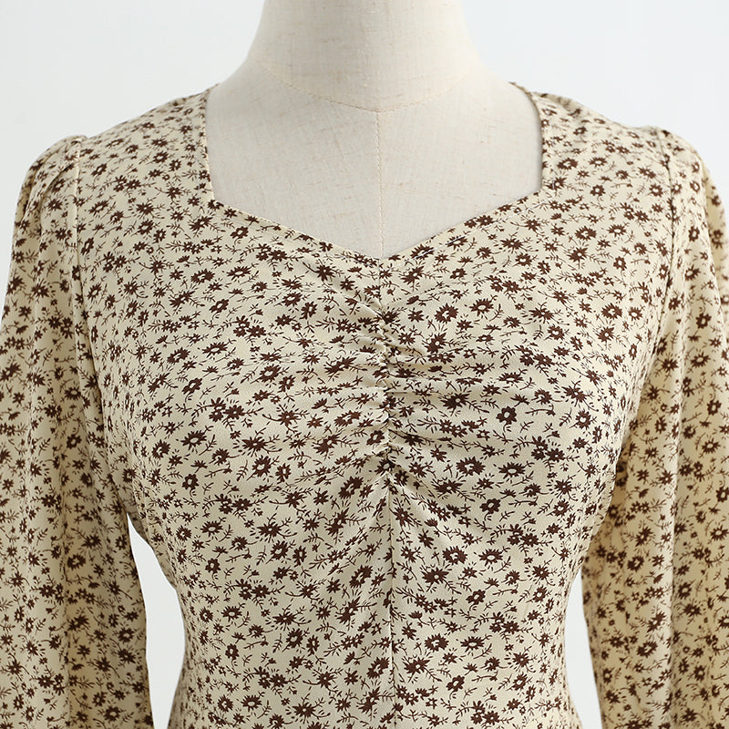 Foreign style aging floral skirt shows thin temperament tea break Chiffon  2315