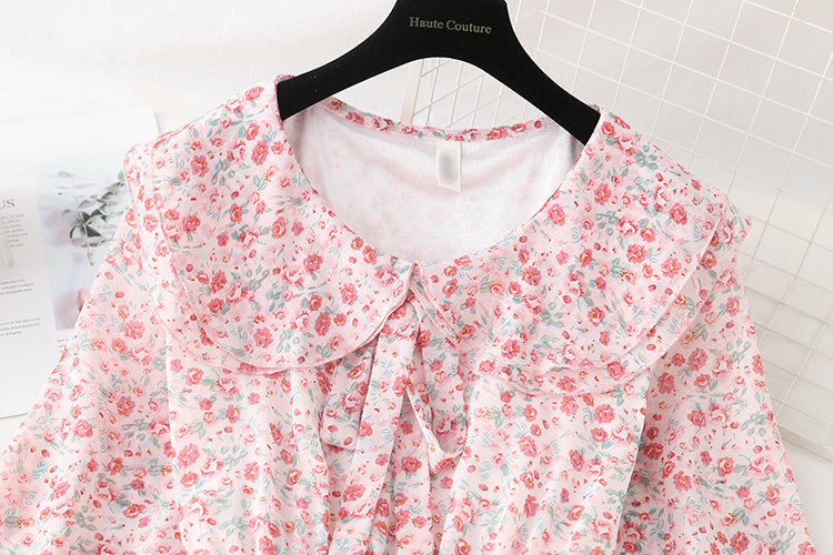 French retro floral Platycodon grandiflorum skirt shows thin temperament at the waist  2194