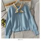 New color blocked bow single breasted loose knit  1937