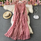 Hollow lace stitched pleated long skirt  3303