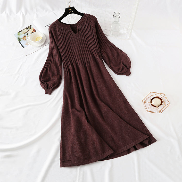 Rotes Strickkleid mit langen Ärmeln und Saum für Damen 2138