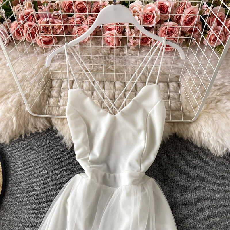 High waist mesh stitched fairy suspender skirt  3310