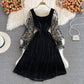 Celebrity temperament black square neck velvet dress  3366