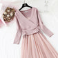 Women's suit skirt fashion knitted sweater + suspender mesh dress  2174