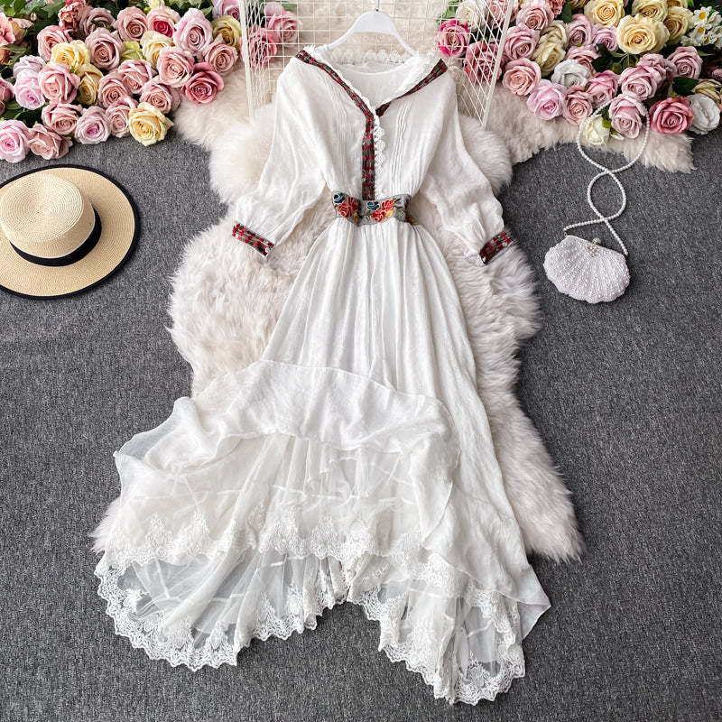 Waist closing temperament Ruffle hem long skirt  3405