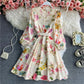 French first love skirt fairy skirt sweet printed bubble sleeve  3166