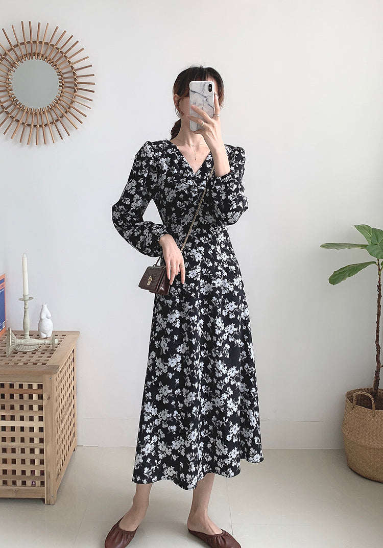 V-neck Chiffon floral dress with coat  2155
