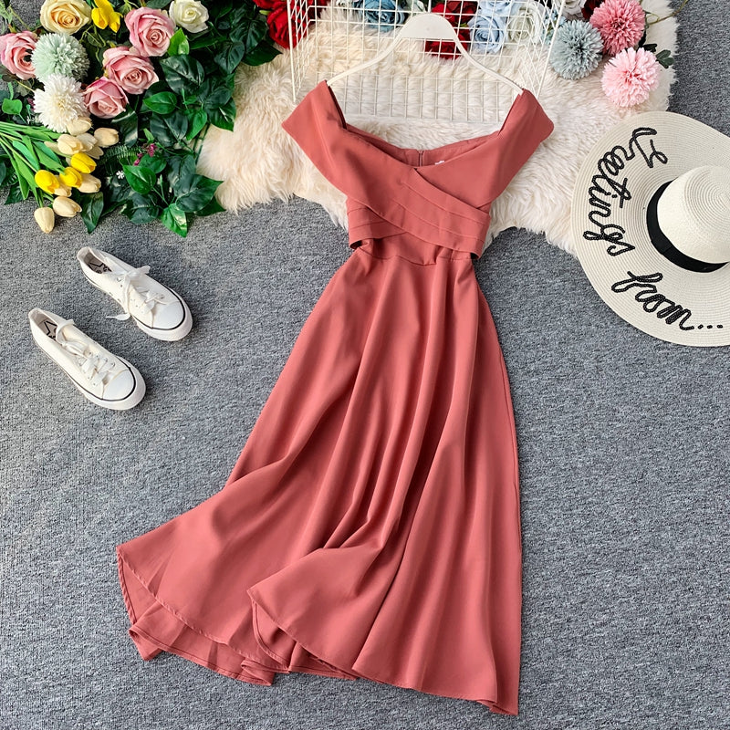 Line neck backless dress  2924