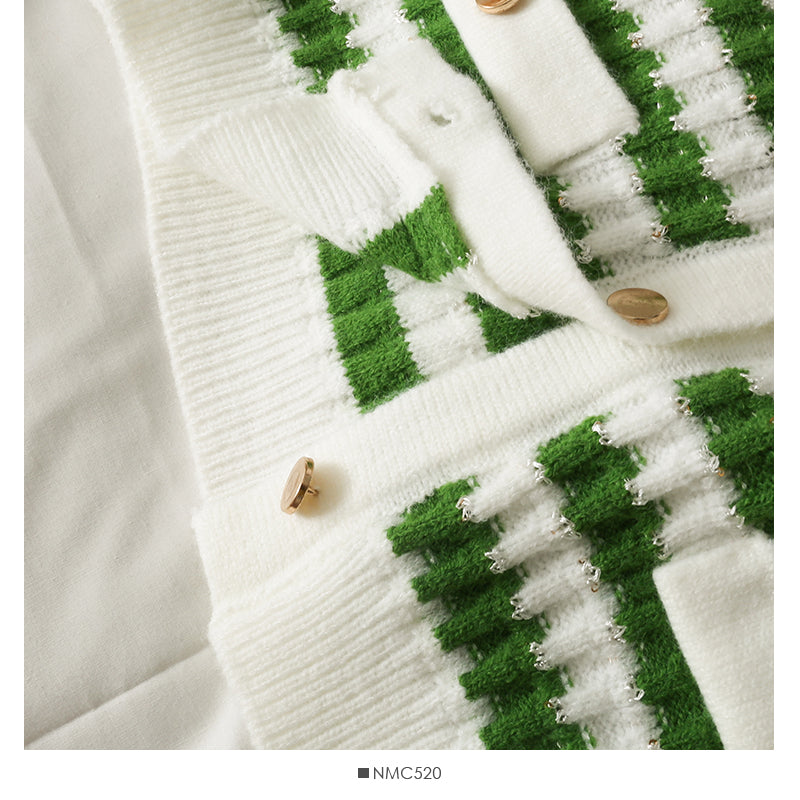 Striped loose thin single breasted cardigan long sleeved sweater  1850