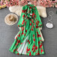 Slim and slim, lotus leaf border, waist closed and large swing A-shaped skirt  2967