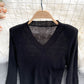 Solid V-neck slim high waist sweater female  1609
