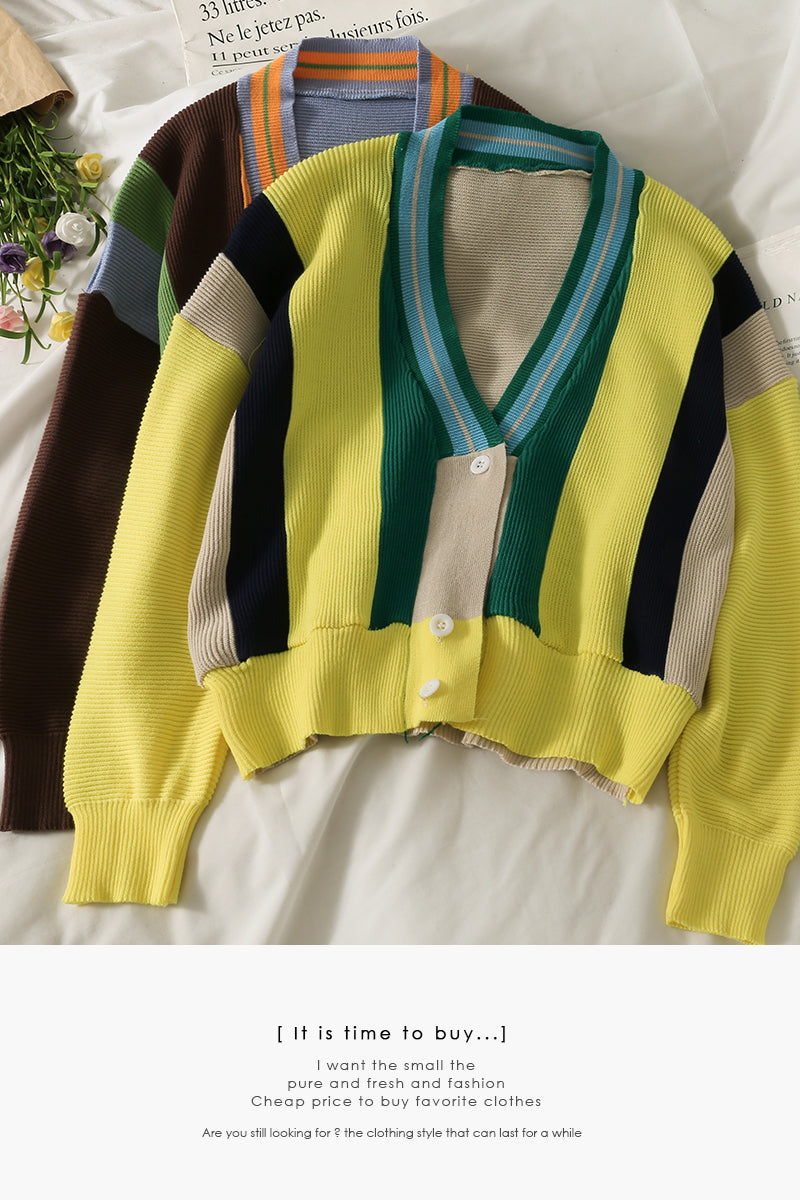 Pull à rayures arc-en-ciel contrastées, haut polyvalent 1752