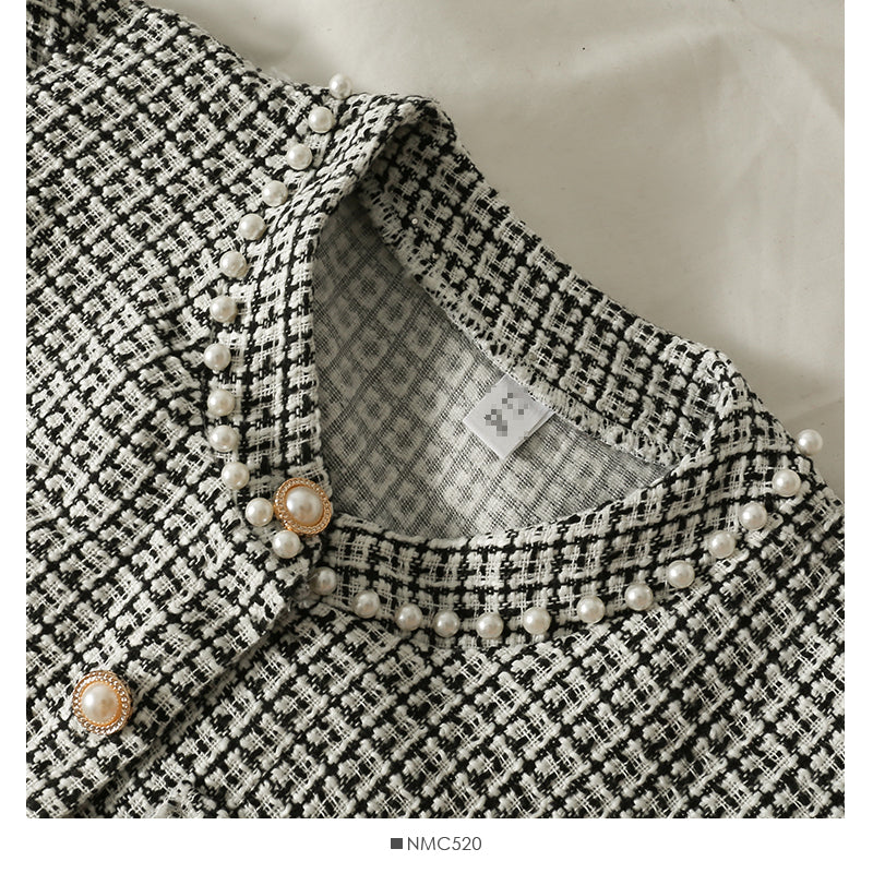 Petit cardigan court en tweed à simple boutonnage petit manteau 2092