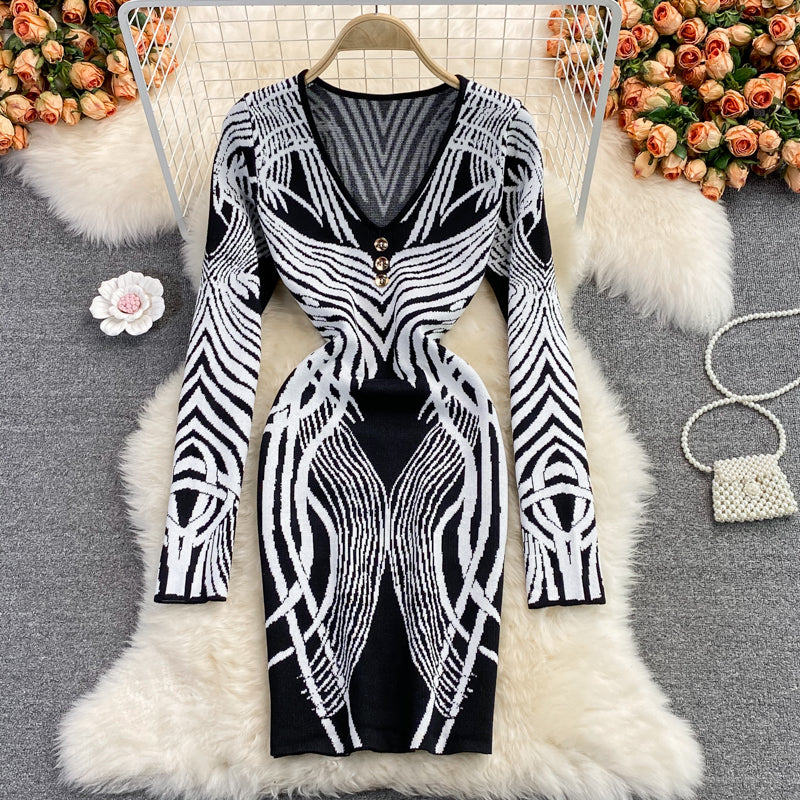 Knitted bottomed Hip Wrap Skirt celebrity temperament elastic dress  3083