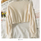 Plush short sweater with slim suspender vest inside  1749