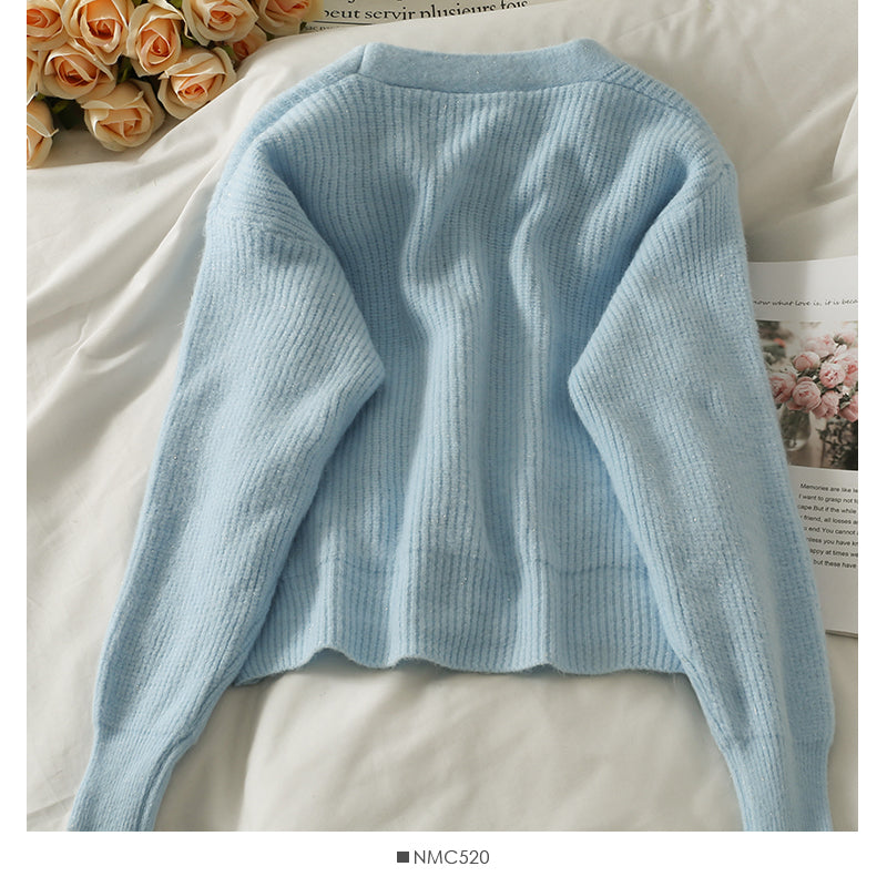 Sweater women's short Versatile Single breasted cardigan  1823