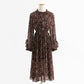 Chiffon pleated skirt, fungus floral dress, slim dress, lady dress  2432