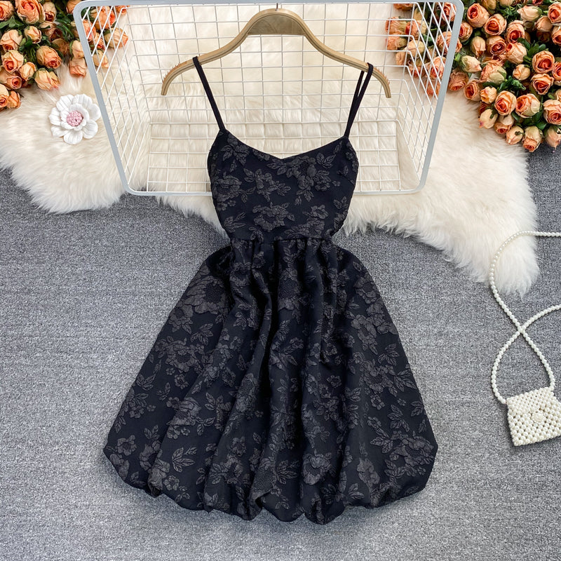 Sweet fluffy Jacquard Dress high waist Princess suspender skirt  2789