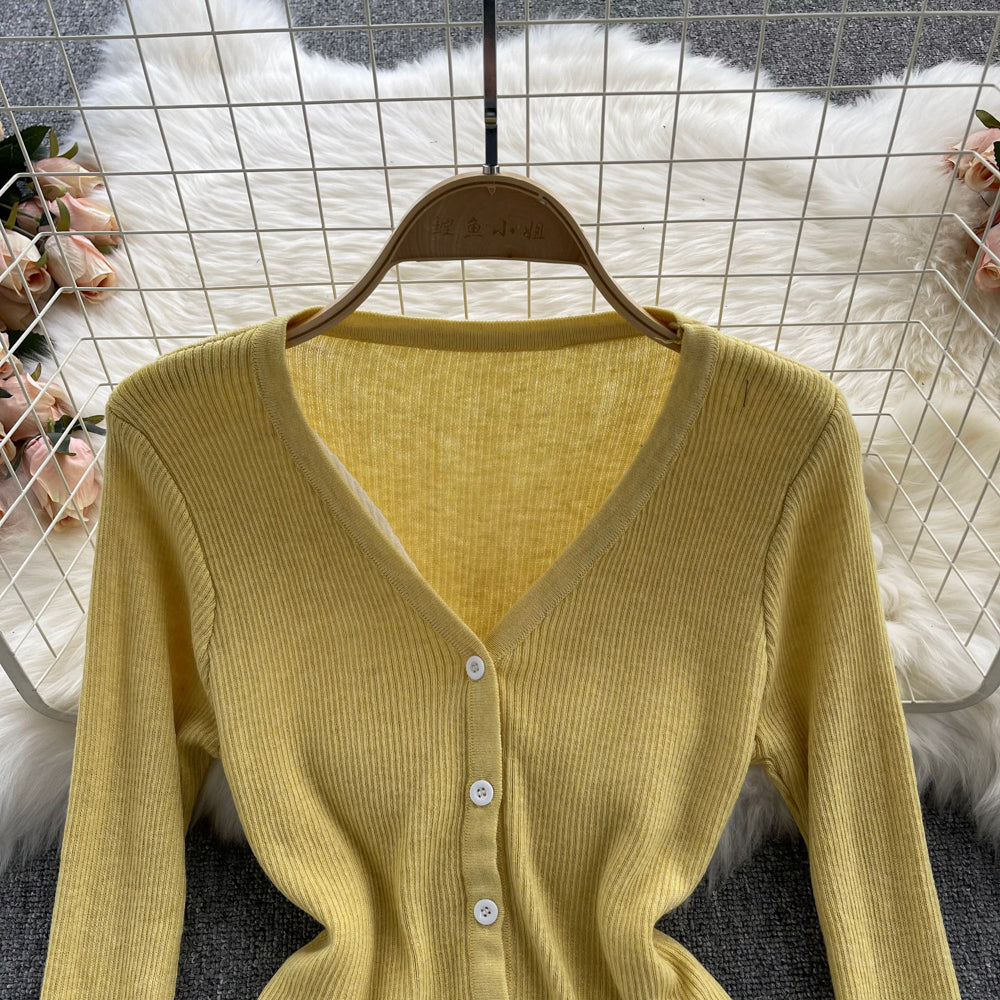 French V-neck single breasted top  1618