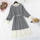 New French Vintage Plaid long sleeve waist closing slim skirt  2293
