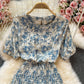 Round neck short sleeve Floral Chiffon fishtail dress  2894