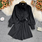 Women's waist closing temperament thin Lapel dress  2863