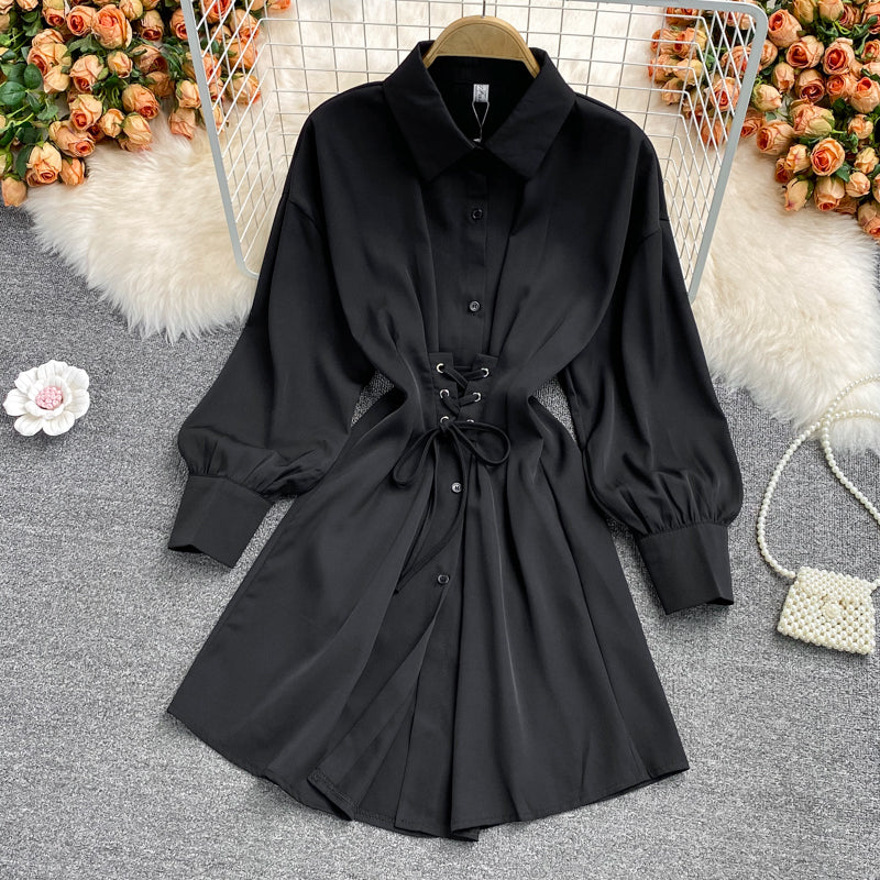 Women's waist closing temperament thin Lapel dress  2863