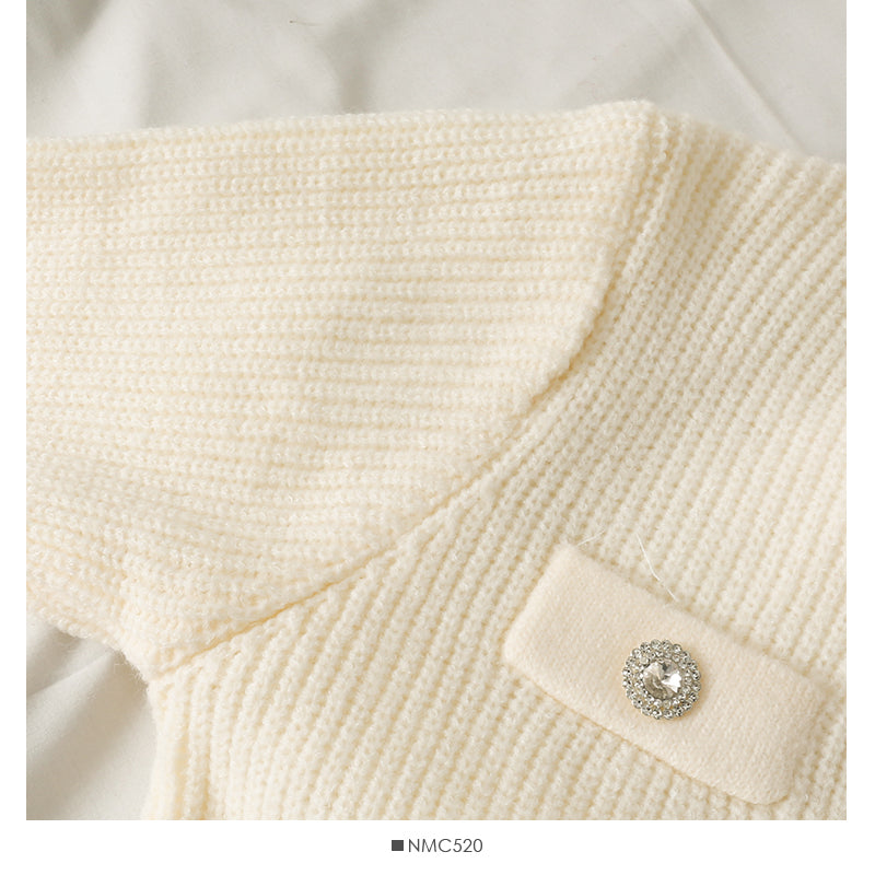 Manteau pull à manches longues et col en V à trois boutons, petit et polyvalent 1733