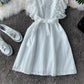 Vintage Lace square neck waist slim dress  2827
