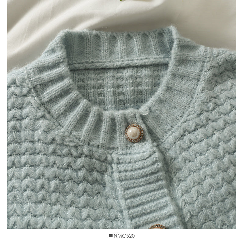 Crew neck single breasted long sleeved cardigan versatile sweater female  1856