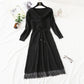 New knitted dress long sleeve lace up pleated Lace Panel bottomed skirt  2454