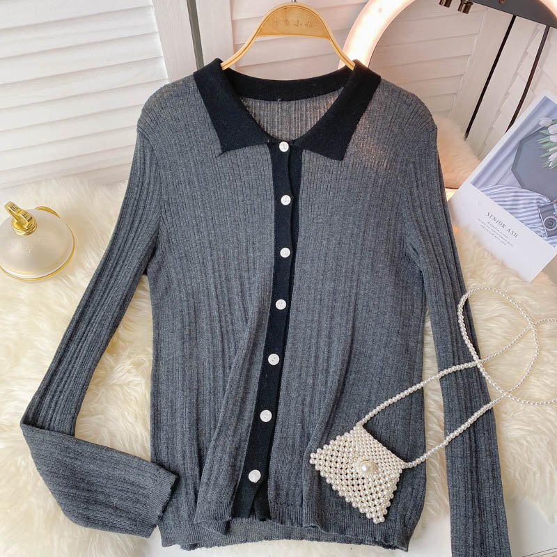 Herbstneuer einreihiger Polokragen-Kontrast-Langarmpullover 1591