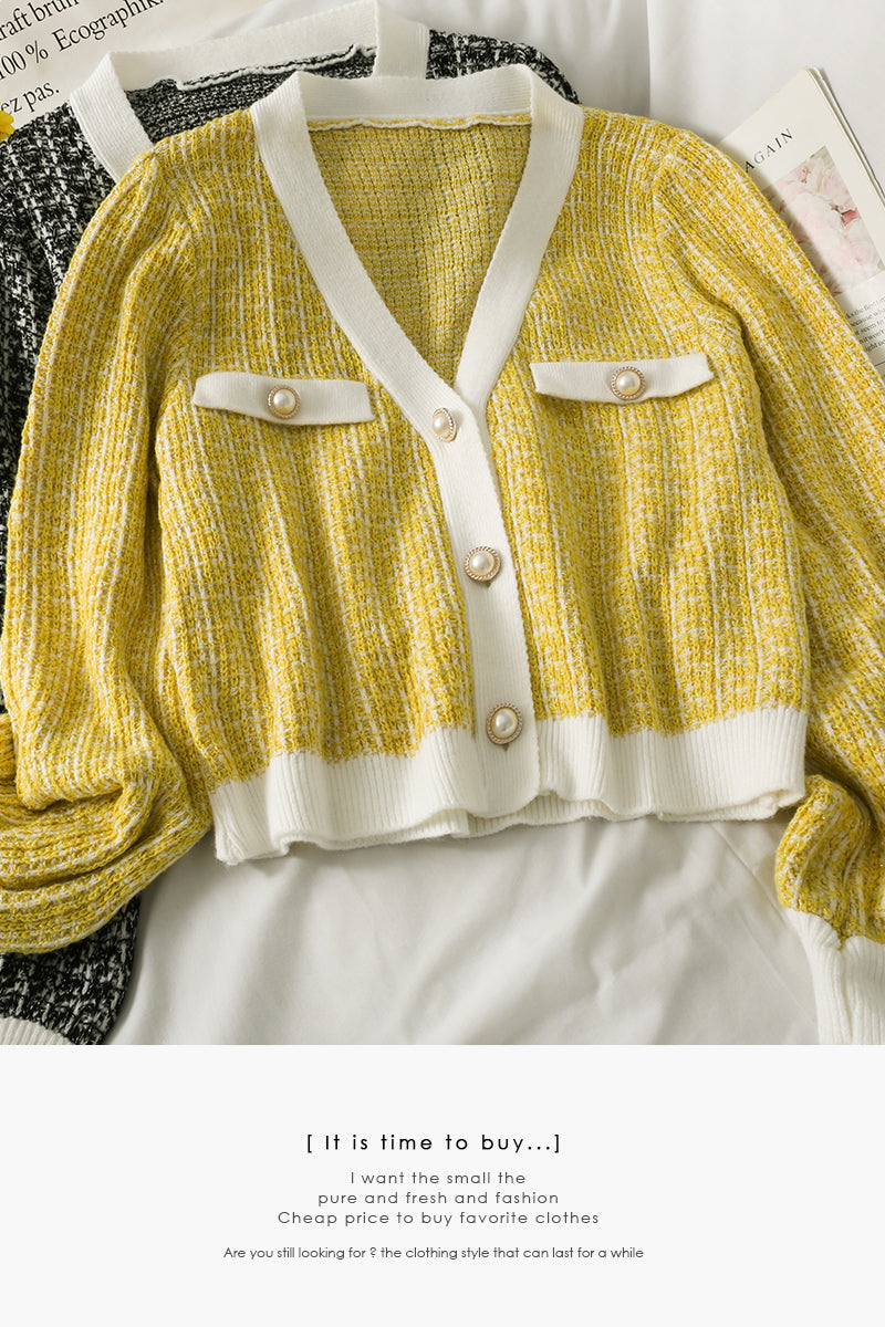 V-Neck long sleeved cardigan versatile sweater coat fashion  1736