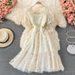 Temperament mesh stitched fairy skirt bubble sleeve dress  3332