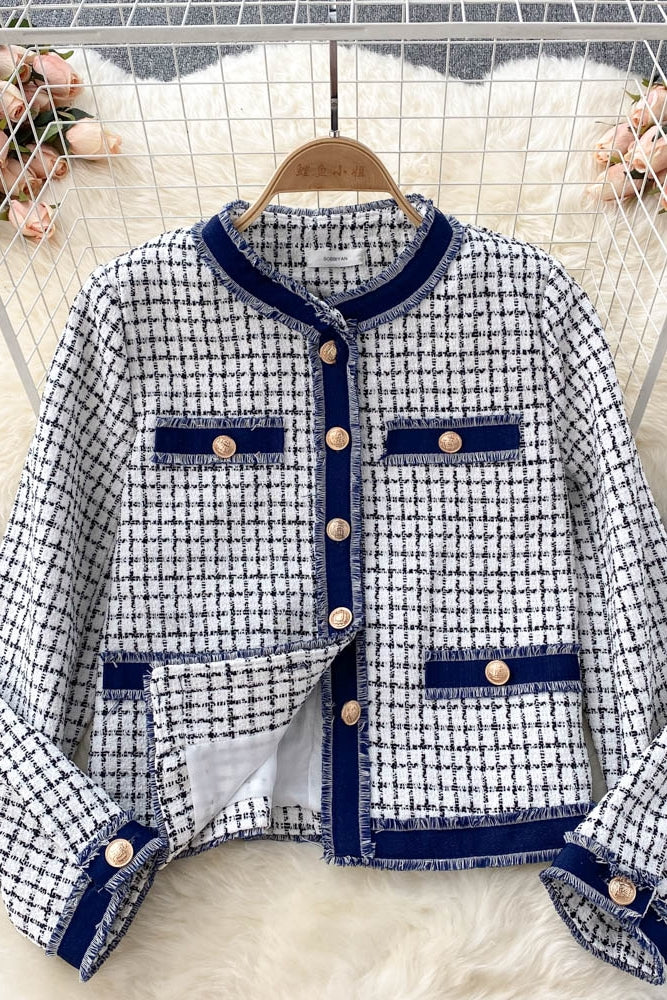 Vintage tweed small fragrance coat with denim design  1561