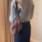 Gentle, vintage, round-neck plaid cardigan  1434