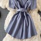 Slim waist, solid color short sleeve suit dress  3197